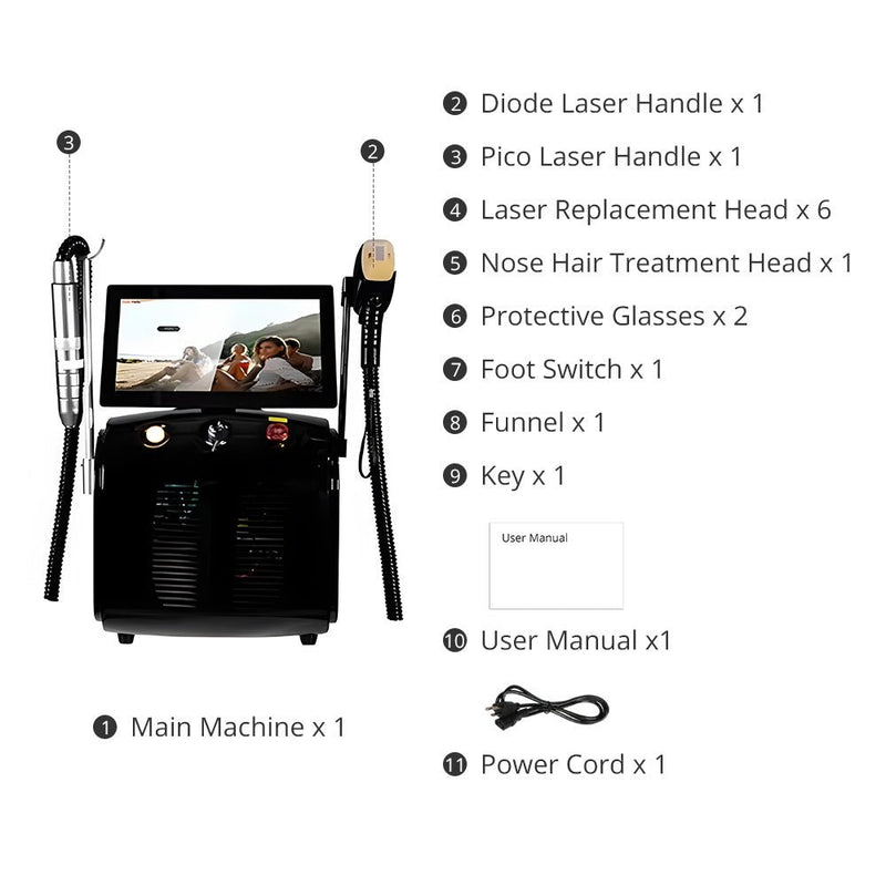 2 In 1 High - Power Pico Laser Diode Laser Machine For Tattoo Hair Spots Removal - myChway UK