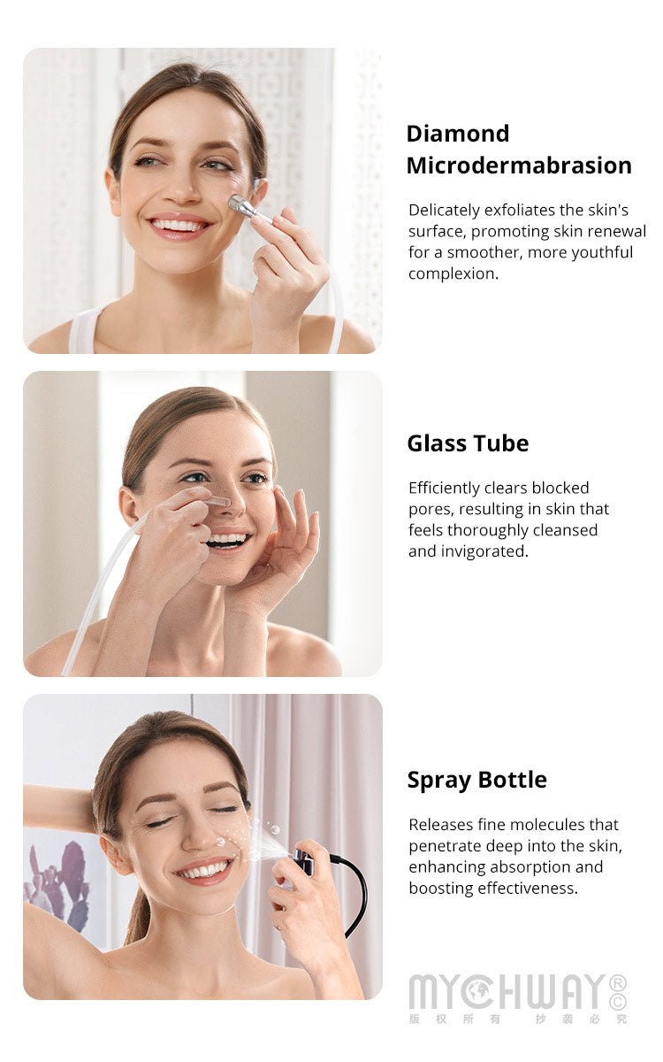 3 In 1 Diamond Microdermabrasion Machine For Exfoliation, Cleansing, Hydration - myChway UK