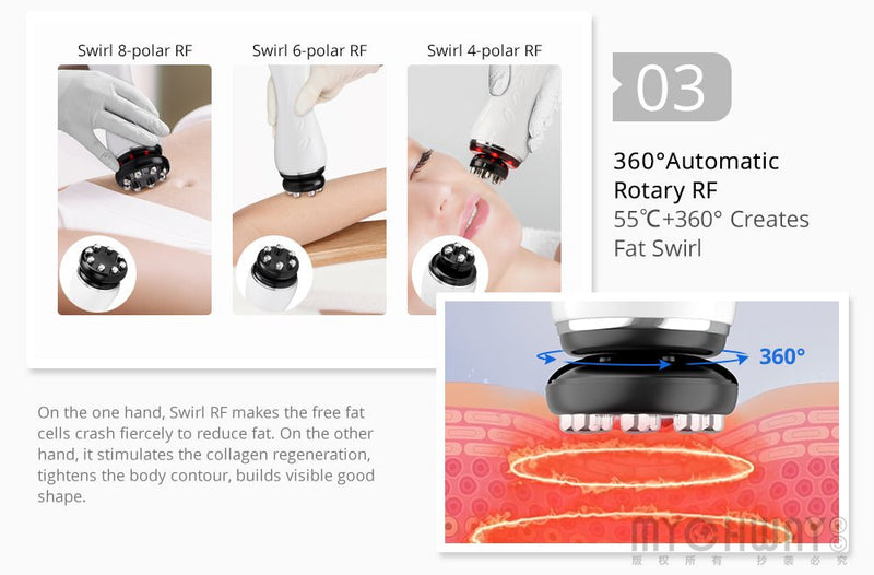 6-In-1 360° Rotary RF Ultrasonic Cavitation Vacuum Weight Loss Slimming Machine - myChway UK