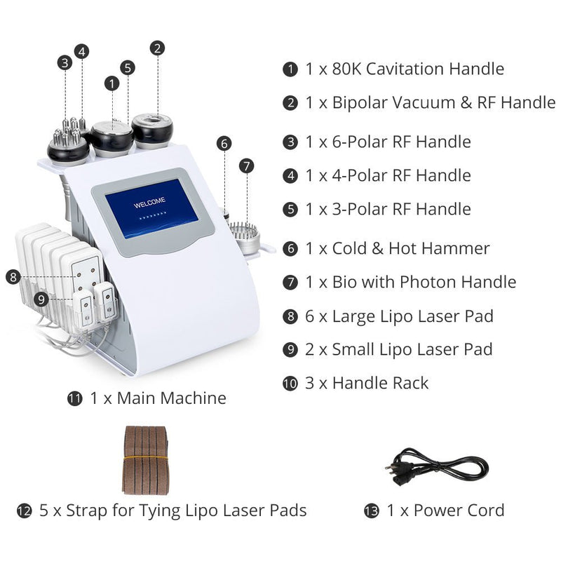 9 In 1 80k Cavitation Machine With RF Vacuum Laser Lipo Pads For Body Contouring - myChway UK