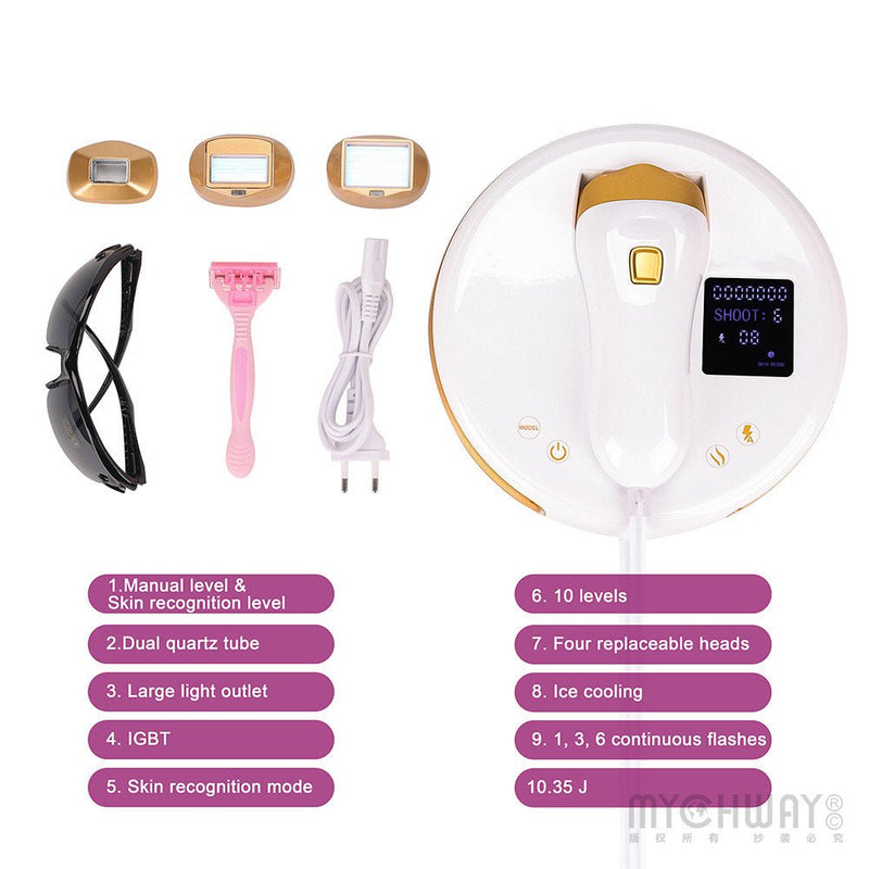 IPL Hair Removal Device With 3 Light Head 10 Energy Level 3 Mode SkinRecognition - myChway UK