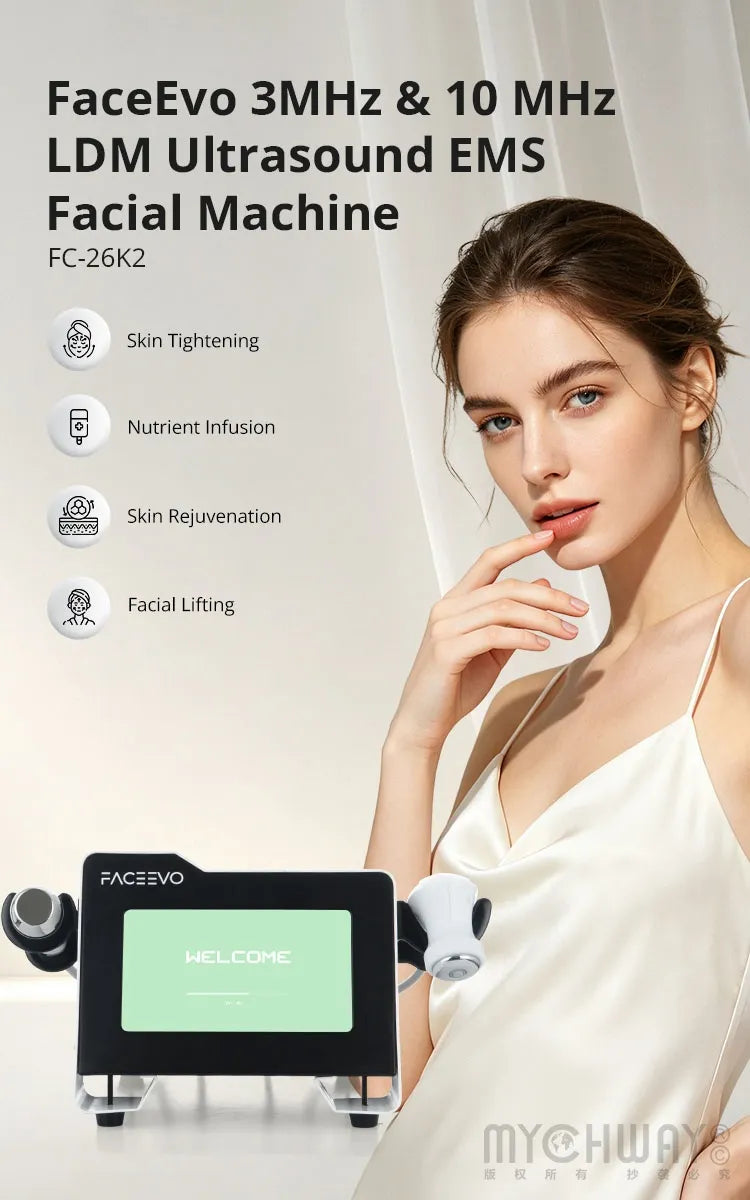 FaceEvo 3 & 10 MHz LDM Ultrasound EMS Facial Machine For Skin Rejuvenation