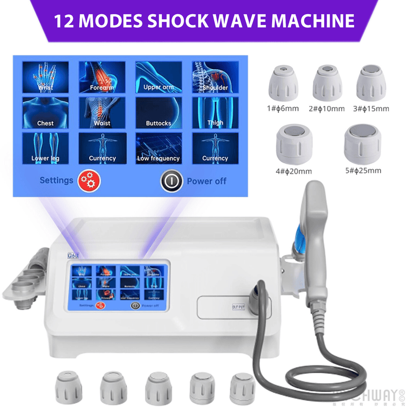 Shockwave Therapy Device - 5 Heads for Muscle Pain & Tissue Recovery - myChway UK
