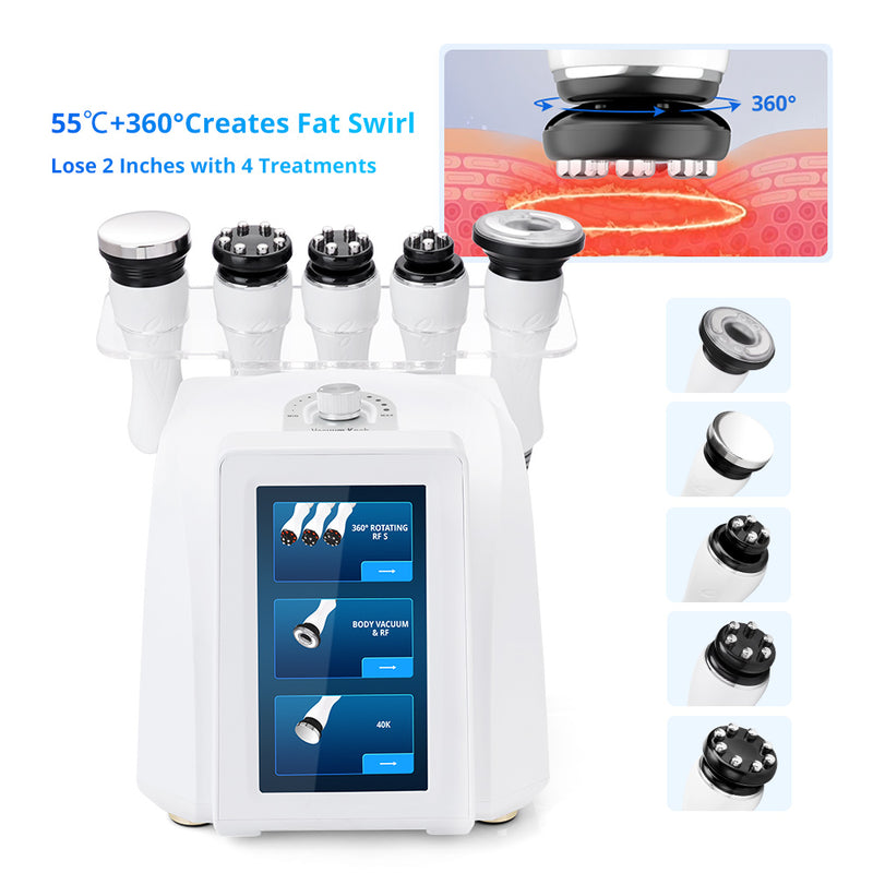 5-in-1 New 360° Automatic Rotary RF Ultrasonic Cavitation Vacuum Body Sculpting Machine